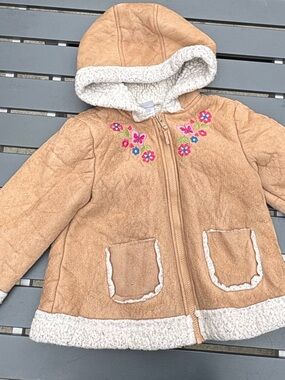 Little me kids Sherpa jacket with embroidered flowers